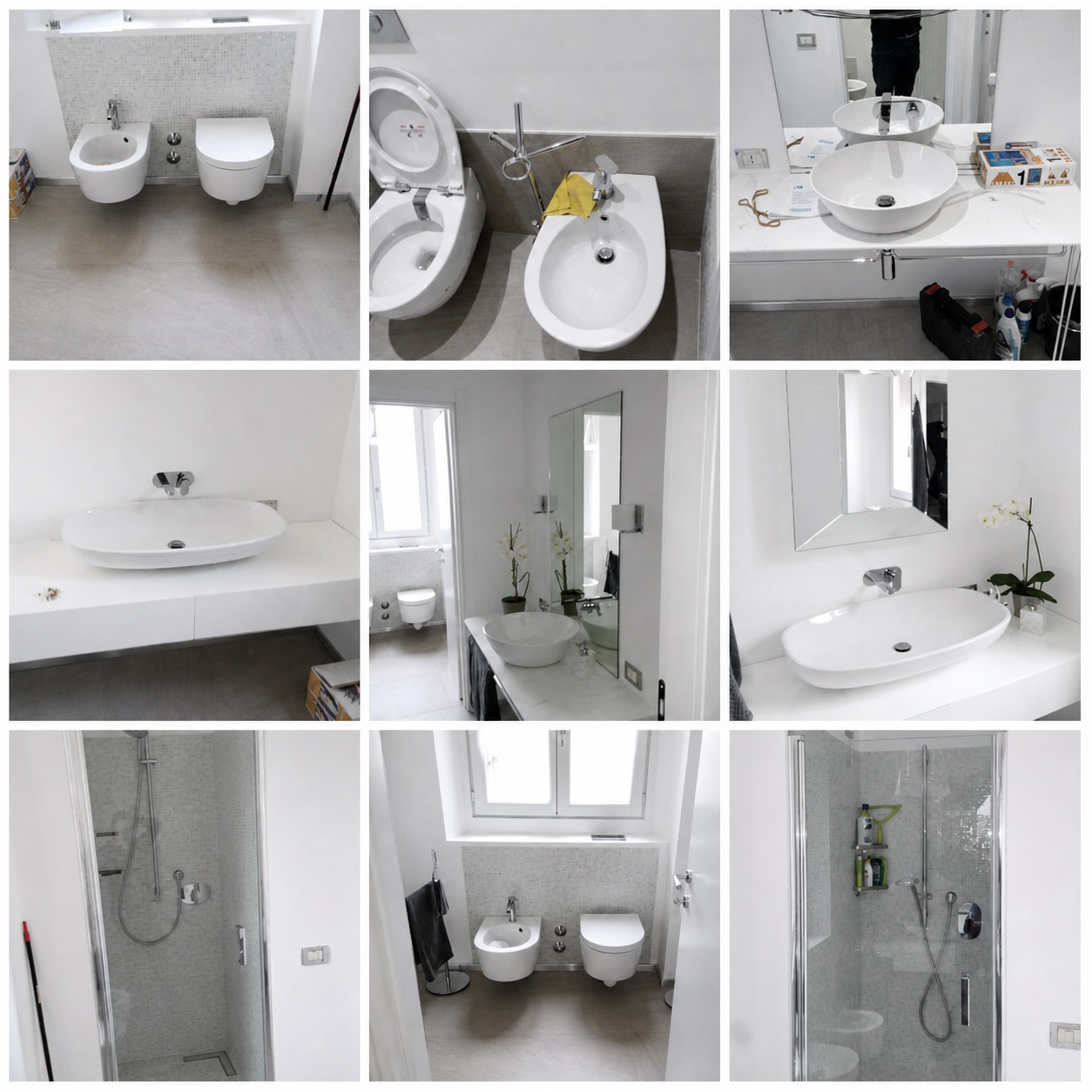 Bagni completati da ALBI con sanitari, rivestimenti e impianti coordinati